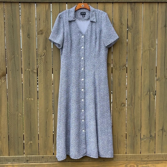 Leslie Fay Vintage Patterned Maxi Dress Size 14 Short Sleeve Summer - Picture 1 of 3